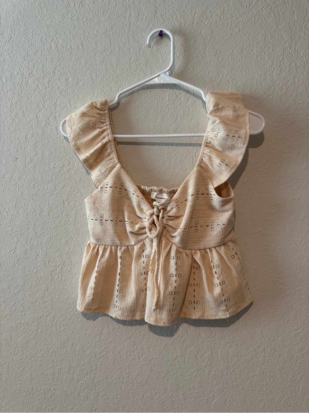 URBAN Romantics Cream Tie-Front Eyelet Crop Top